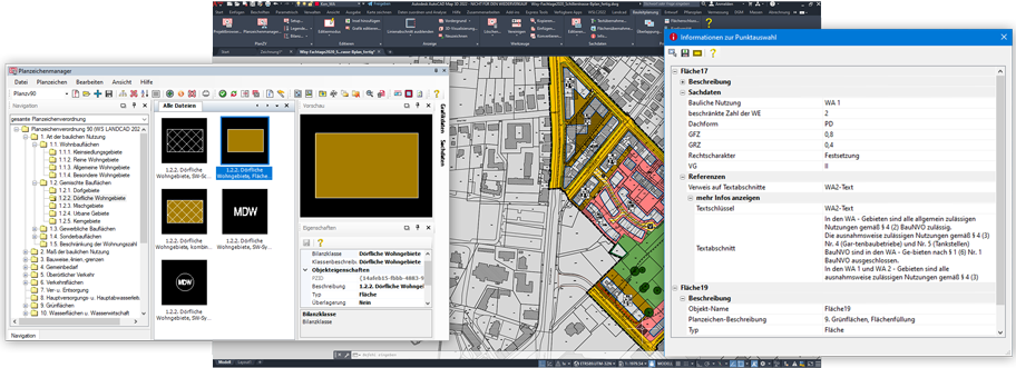 Die Software-Applikation WS LANDCAD ermöglicht Anwender*innen in der Landschaftsplanung, Bauleitplanung und Landschaftsarchitektur die grafische Ausarbeitung Ihrer Entwürfe und Pläne im CAD inklusive Sachdaten.